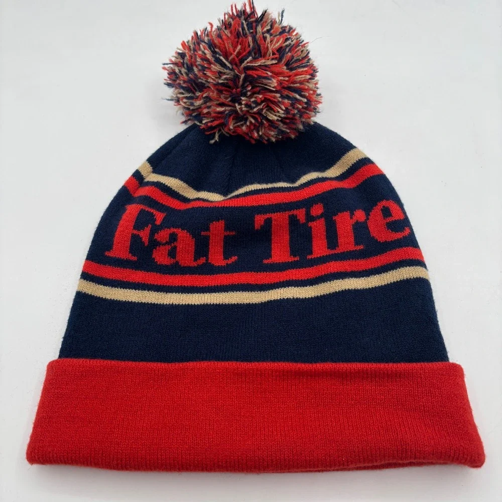 Fat‎ Tire Beer Beanie Pom Pom Knit Hat Bike Logo Winter Warm
